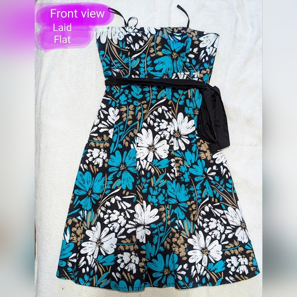 Vintage le chateau size med strapless mini dress, EUC, teal floral pattern - Picture 2 of 16